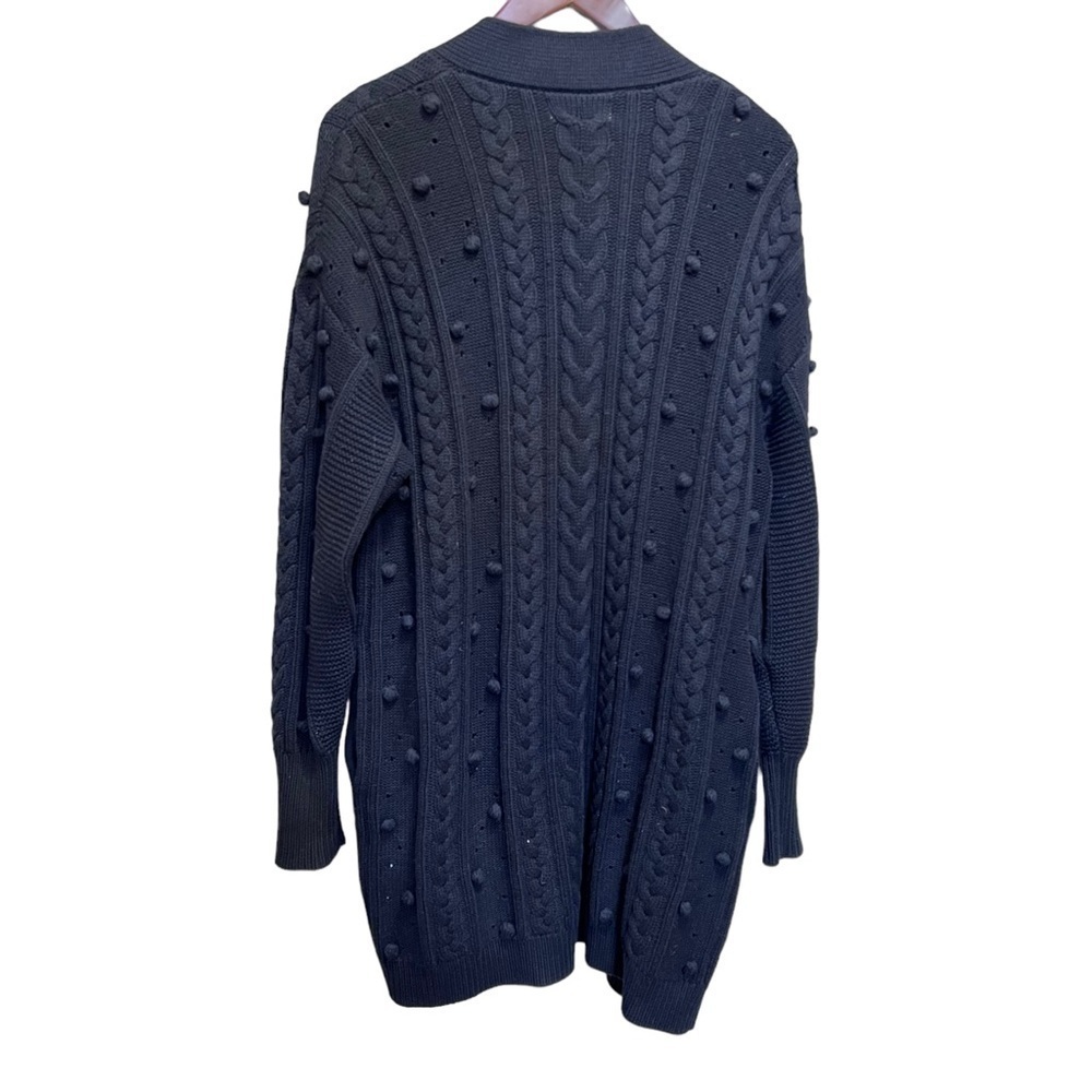Nicholas Black Cotton Wool Cardigan Pom Pom Sweater Size Large Missing Belt - Picture 8 of 11